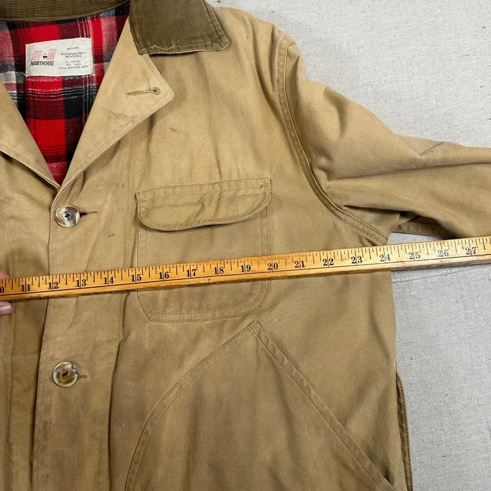 Hawthorne Vintage Tan Hunting‎ Field Jacket Plaid Lined Coat shooting corduroy